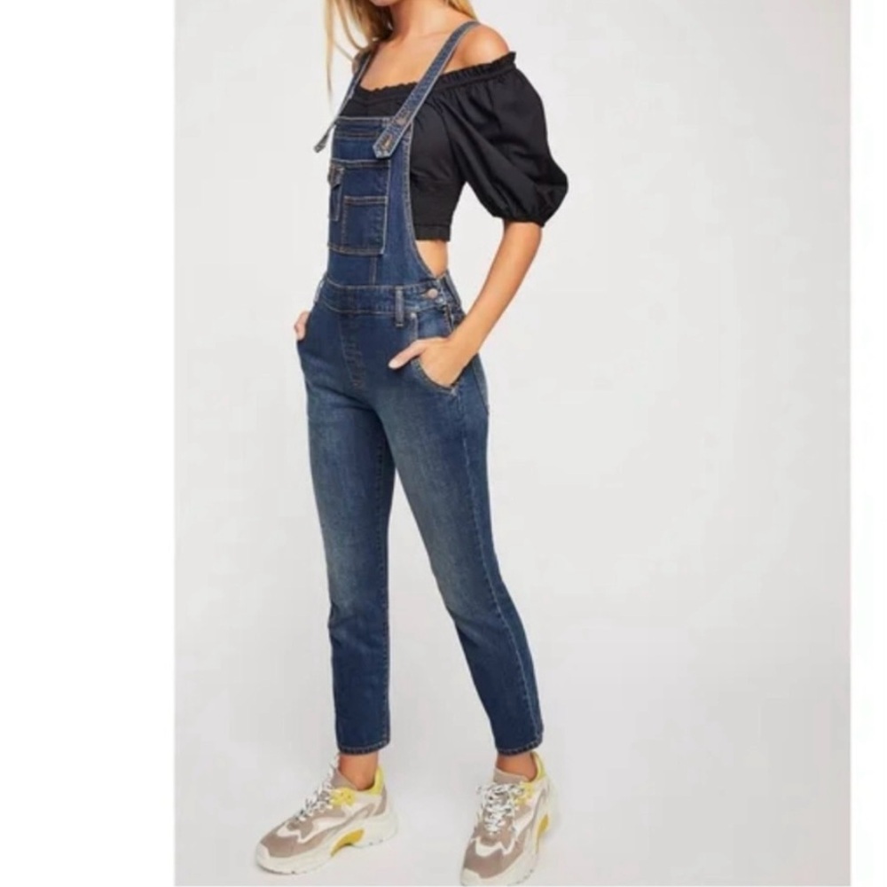 Free People backless denim Dungaree Overalls, Size 26
